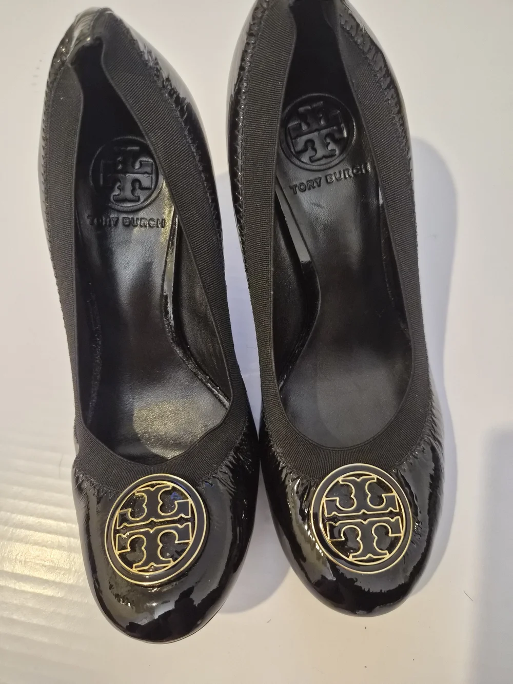 Tory Burch Black Patent Leather Logo Heels
